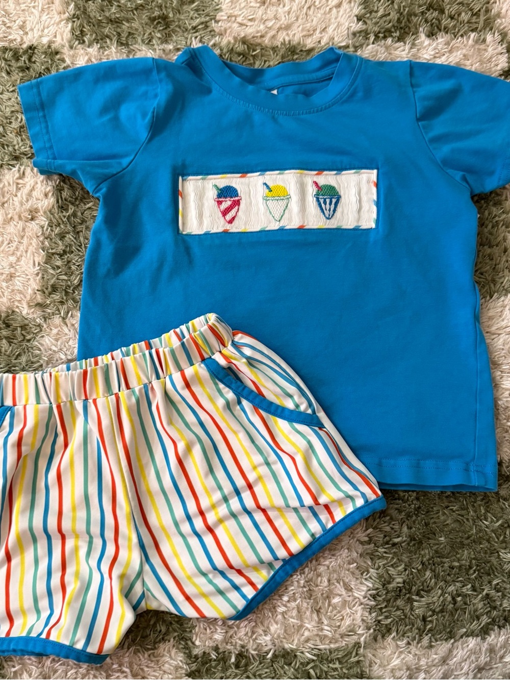 Blue Kids Matching Set with Striped Shorts